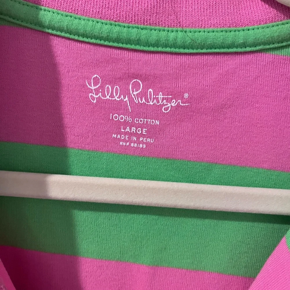 Lilly Pulitzer vibrant pink and green cotton polo shirt with logo size L. - Picture 3 of 6